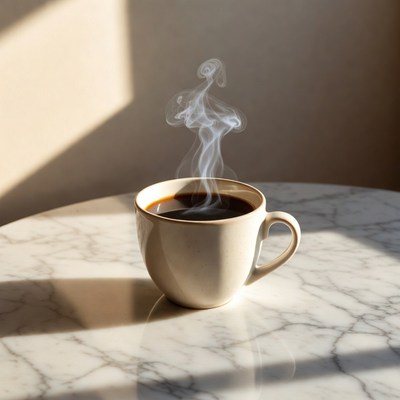 Steam rising from coffee cup