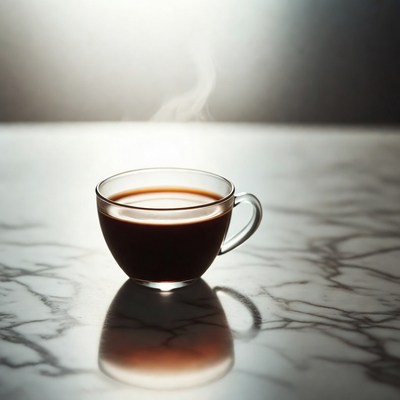 Hot cup of coffee on a marble table