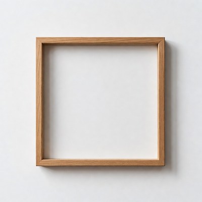 Empty wooden frame on white wall