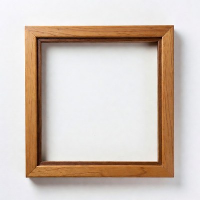 Empty wooden frame on white wall