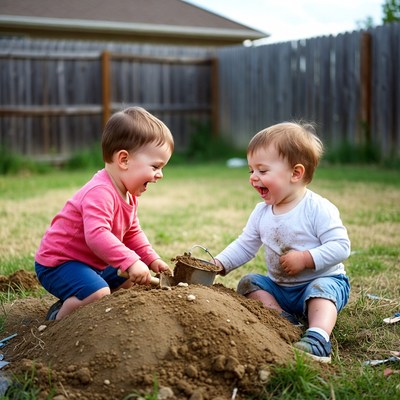 Kids playing in dirt outside