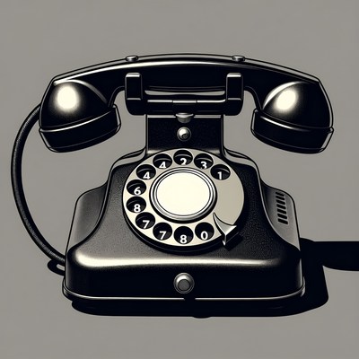 Vintage rotary phone on gray background