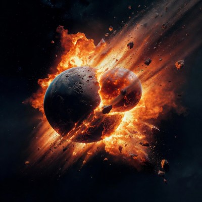 Planet collision in outer space