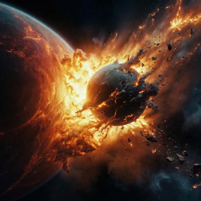 Planet collision in space event
