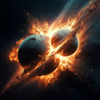 Planets collide in space event