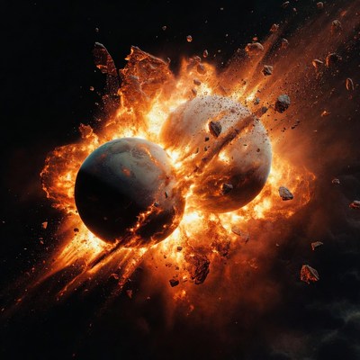 Two planets collide with force