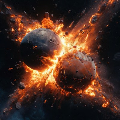 Planets colliding in space explosion