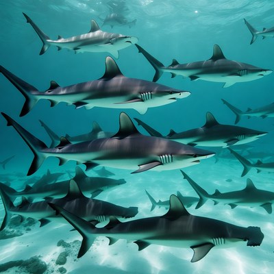Sharks swimming in clear water
