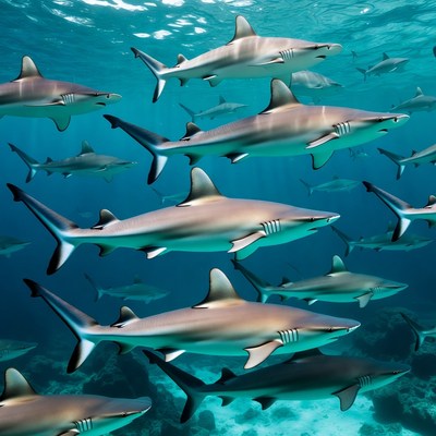 Sharks swimming in clear waters