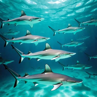 Sharks swimming in clear water
