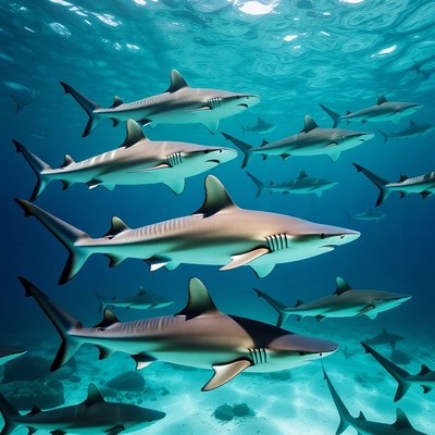 Sharks swimming in clear water