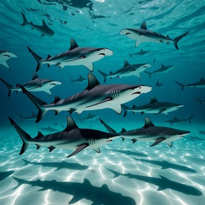 Sharks swimming in clear water