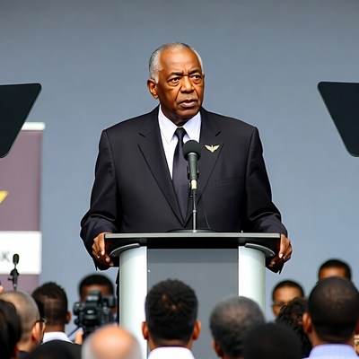 Man speaks at public event