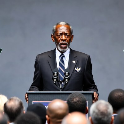 Speaker addressing an audience at a podium