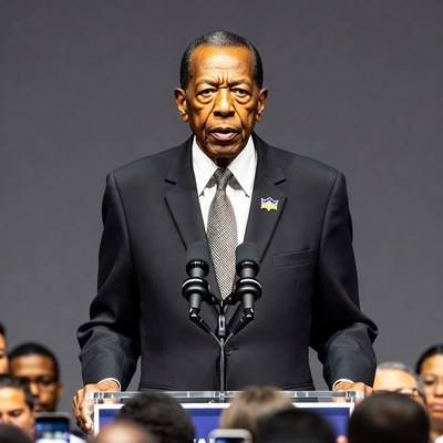 Speaker addresses audience at event