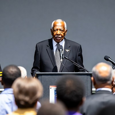 Speaker addresses audience at event