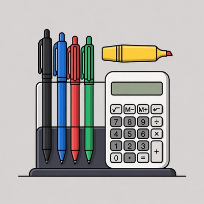 Office tools on a desk organizer