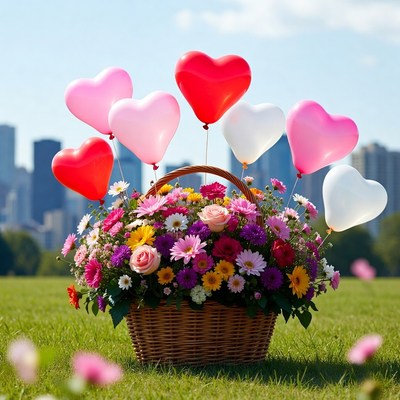 Flowers and balloons in the park