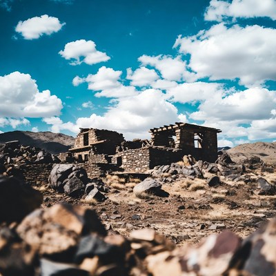 Ruins in a dry landscape with clouds