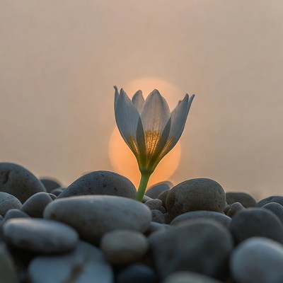 Flower stands tall against sunset