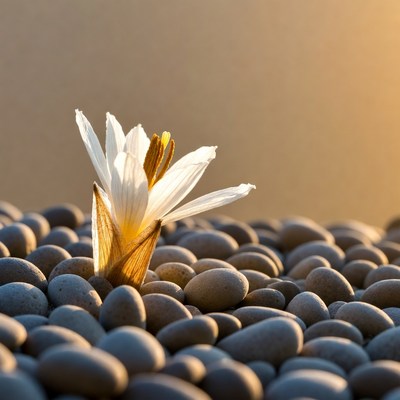 Flower grows on smooth stones