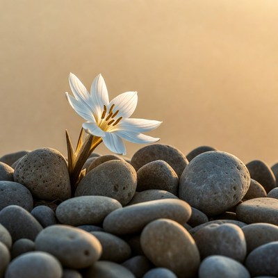 White flower on stone surface