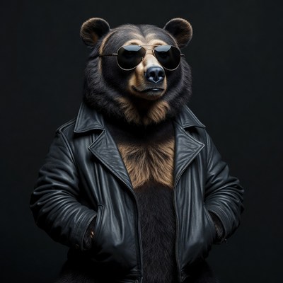 Bear wearing sunglasses in leather jacket