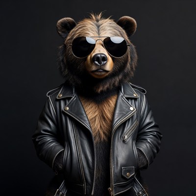 Bear wearing sunglasses and leather jacket