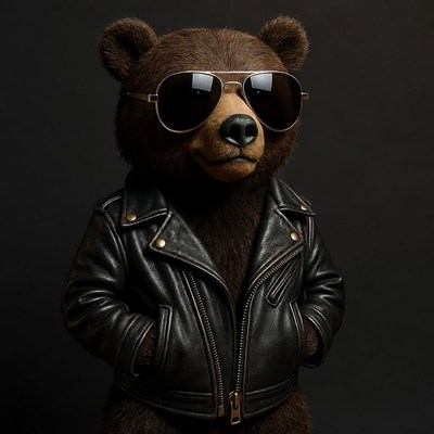 Bear in sunglasses and leather jacket