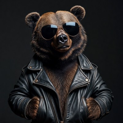 Bear in sunglasses and leather jacket