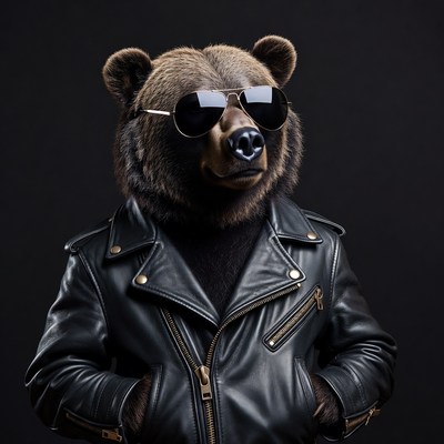 Cool bear in leather jacket