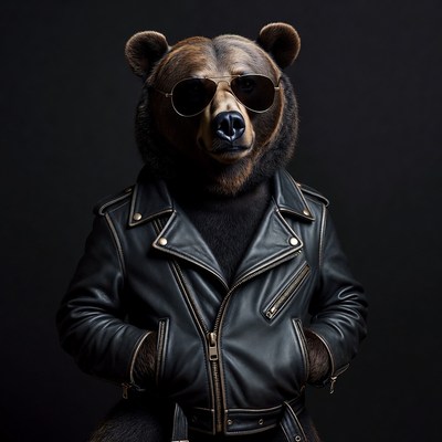 Bear in leather jacket and sunglasses