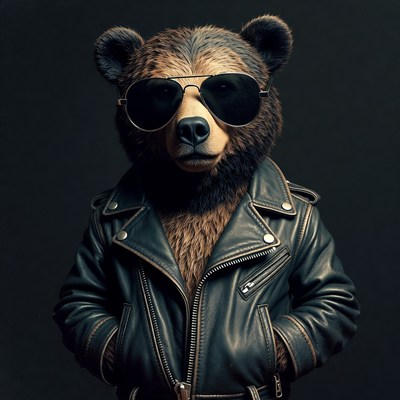 Bear wearing sunglasses and leather jacket