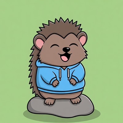 Cute hedgehog wearing a blue hoodie