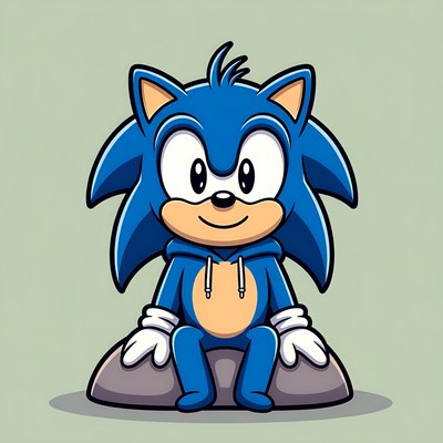 Blue character sitting on a rock