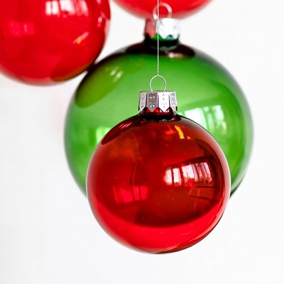 Colorful christmas ornaments hanging together