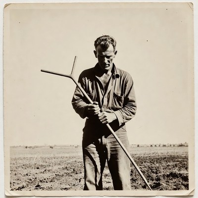 Man working in field with tool