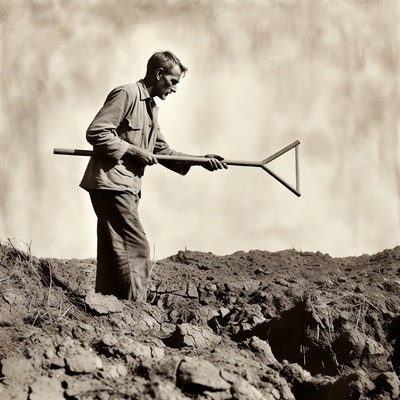 Man digging in dry soil