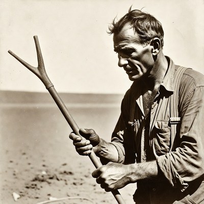 Man holding a wooden tool in the field