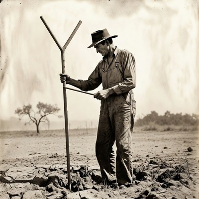 Farmer using tool in field
