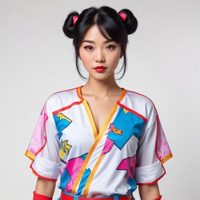 Female model in colorful outfit posing