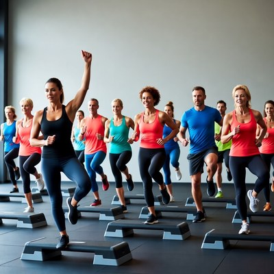 Group exercise class in studio