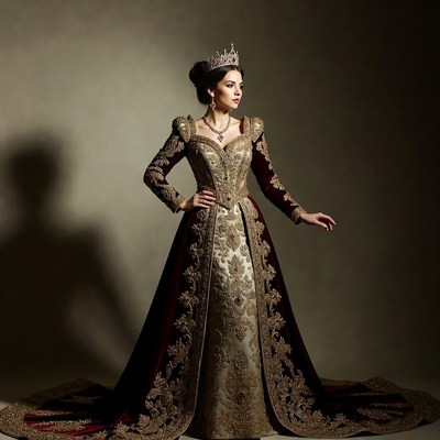 Elegant woman in royal gown posing