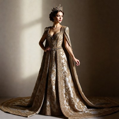 Elegant gown with crown in studio