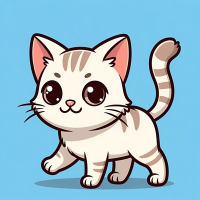 Cute cartoon cat on blue background