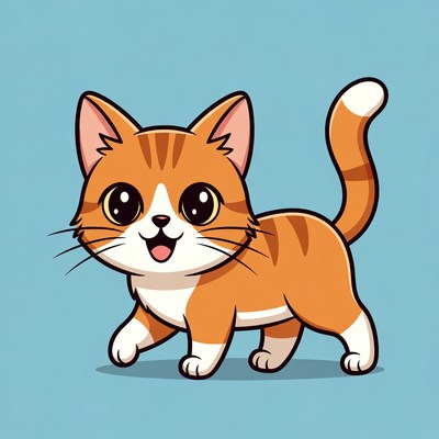 Playful orange cat on blue background