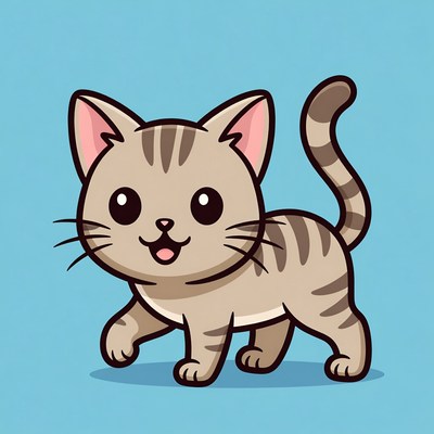 Cute cartoon cat on blue background