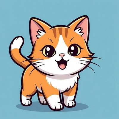 Cute cartoon cat with happy expression