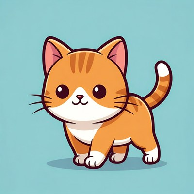 Cute orange cat standing on blue background