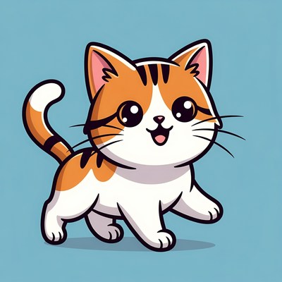 Cute cat running on blue background